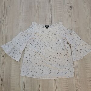 White and Black Polka Dot Cold Shoulder Blouse